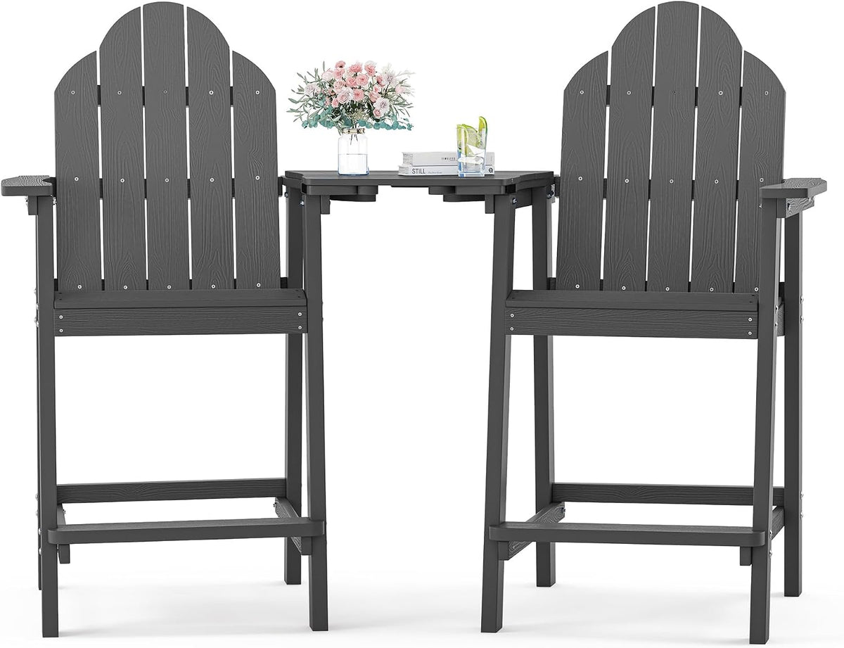 LUE BONA Tall Adirondack Chair Set of 4, HDPS Bar Height Chairs, Dark Gray