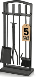 Gtongoko Fireplace Tools Set 5 Pieces with Stand, 29 Inch, Wrought Iron