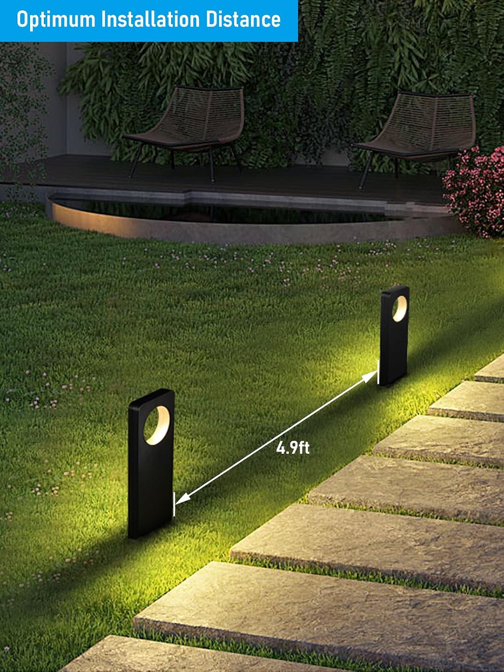 LEONLITE 4-Pack 12V AC/DC Anti-Glare Pathway Lights, Black, 3000K