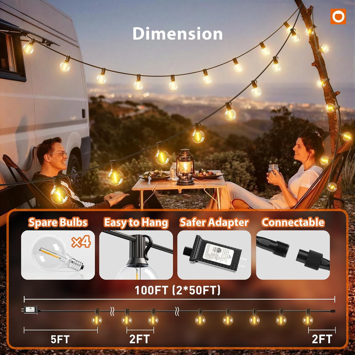 addlon outdoor string lights 100ft g40 with remote showing dimensions