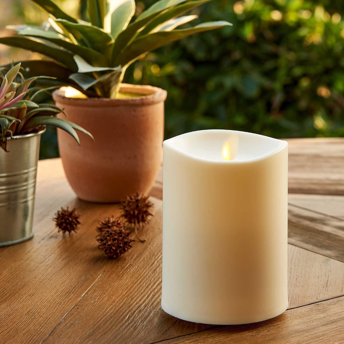 Luminara Realistic Artificial Moving Flame Outdoor Pillar Candle IPX4 - Moving Flame LED Battery Operated Lights for Outside Christmas, Halloween - Remote Included - Ivory - 6" x 6"