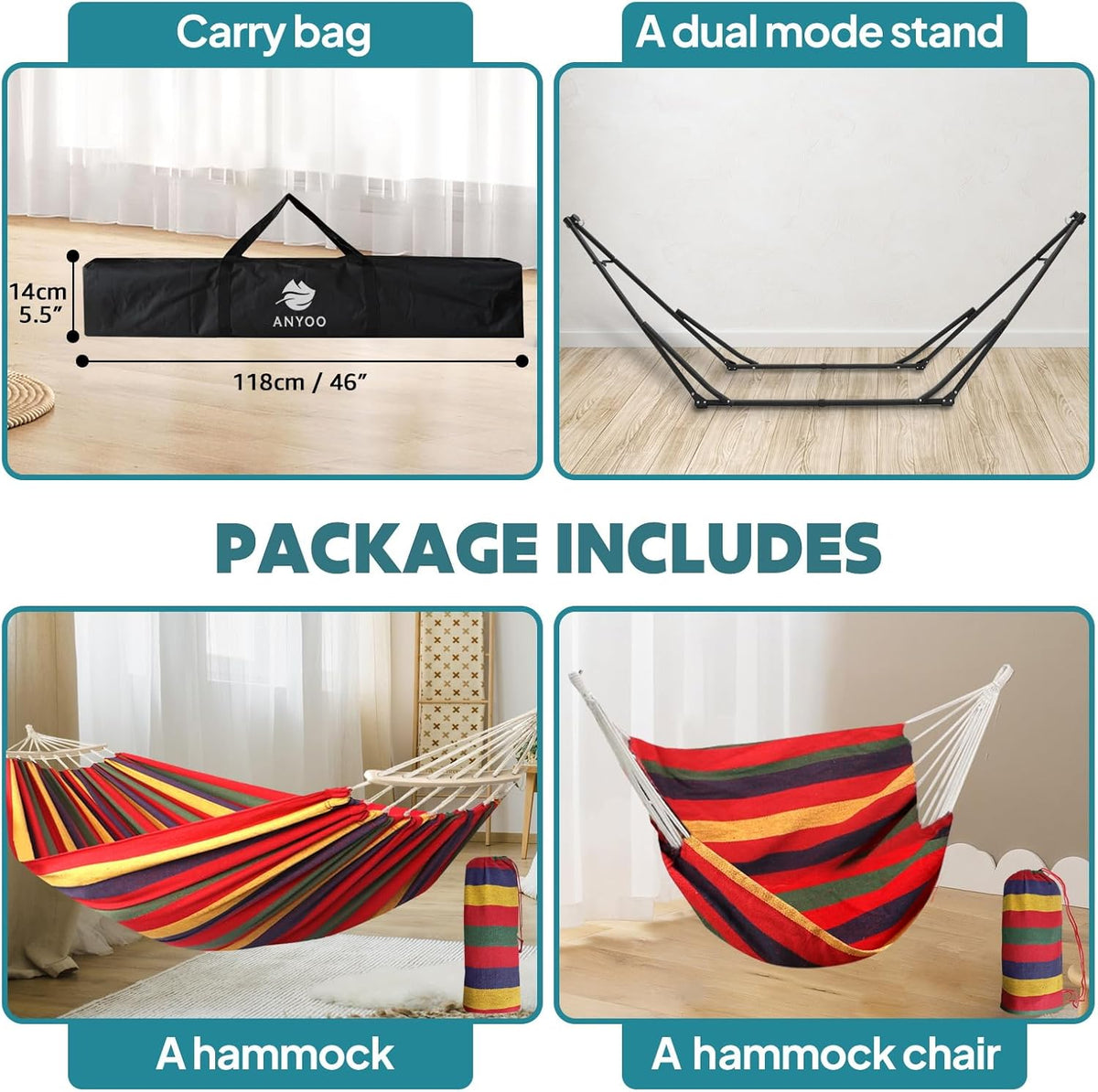 ANYOO 2-in-1 Hammock & Chair Stand with Collapsible Steel Frame & Carry Bag
