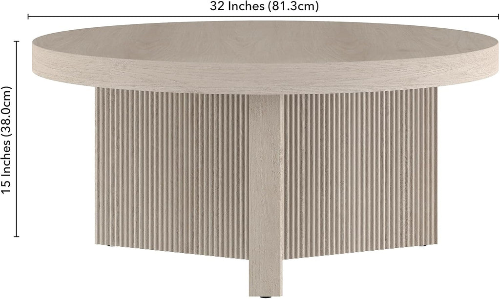 Henn&Hart 32" Scandinavian Fluted Coffee Table, Beech White