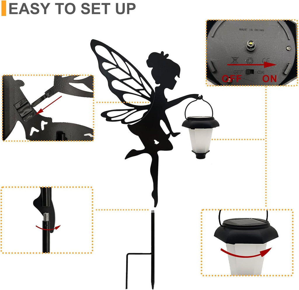 SUNNYPARK 2 Pack Solar Fairy Garden Metal Stake Decorative Lantern