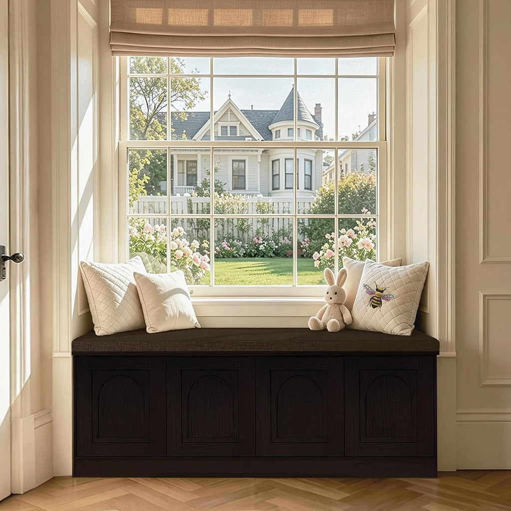 DINZI LVJ Shoe Storage Bench with Cushion, Door, Espresso 47.2" LX17.7 H