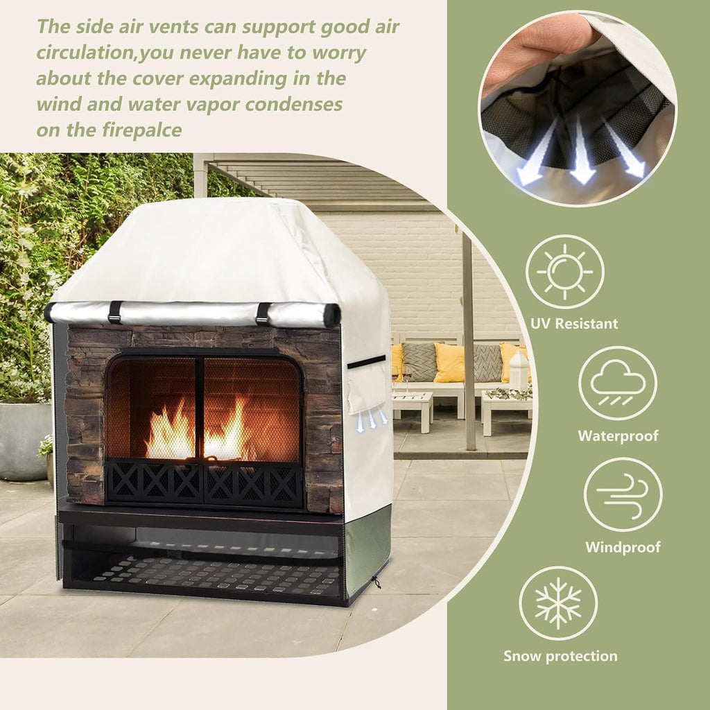Outdoor Fireplace Cover, 42"W × 24"D × 48"H, Beige & Grayish Green