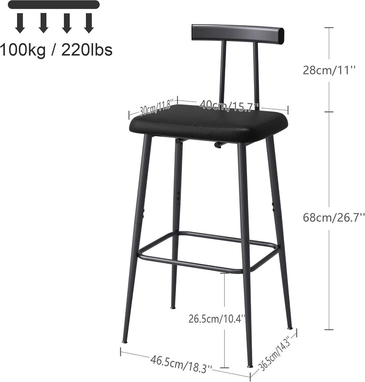 black bar stool set of 2,tall meta black shown in use