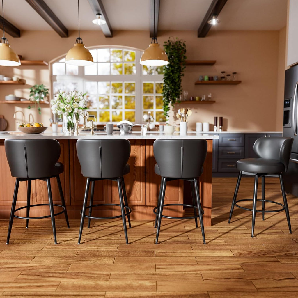 26" Black Bar Stools Set of 4, Swivel Kitchen Island Chairs