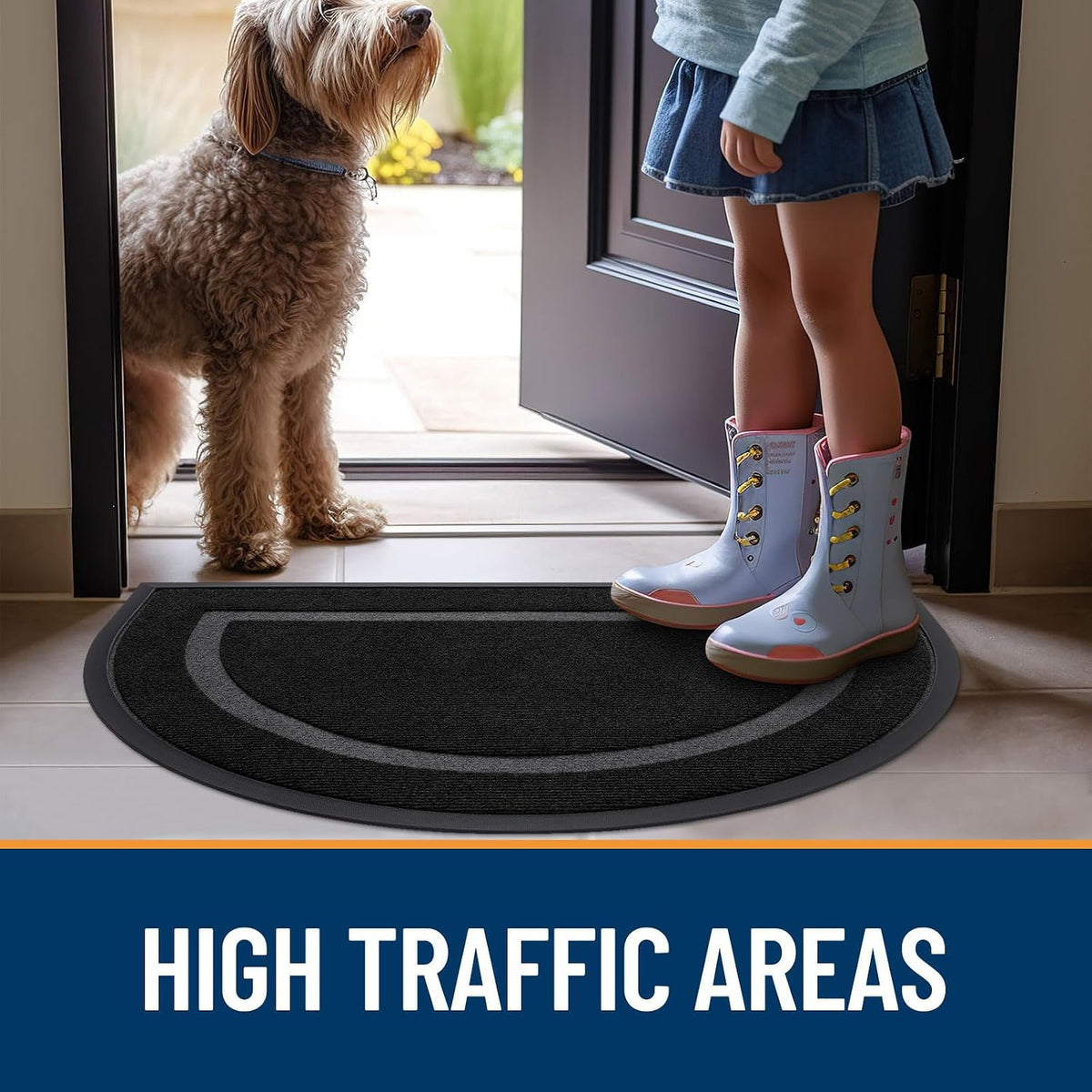 OLANLY Half Circle Front Door Mat Outside 35x23 All-Season Rubber Doormat