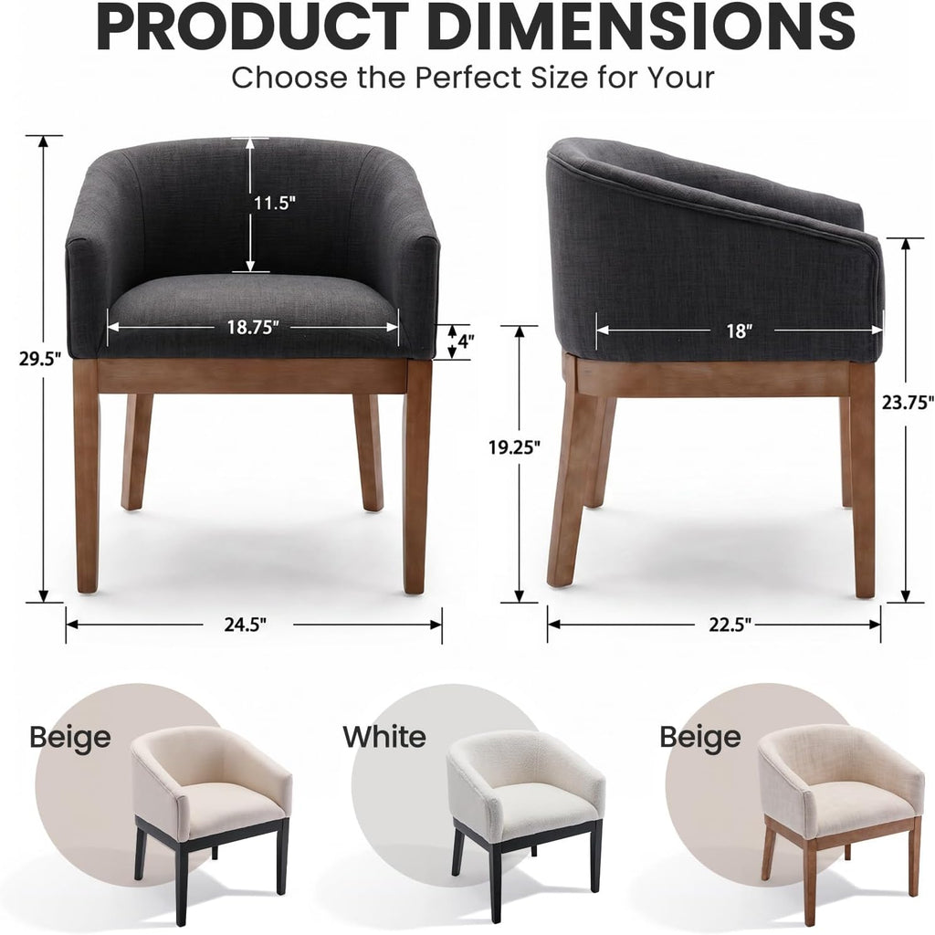 RIVOVA Barrel Dining Chairs Set of 8, Modern Upholstered Linen Kitchen Chair Wooden Dining Room Chairs Curved Back, Farmhouse Dinner Chair with Wood Legs for Restaurant, Support 330 LBS, Charcoal
