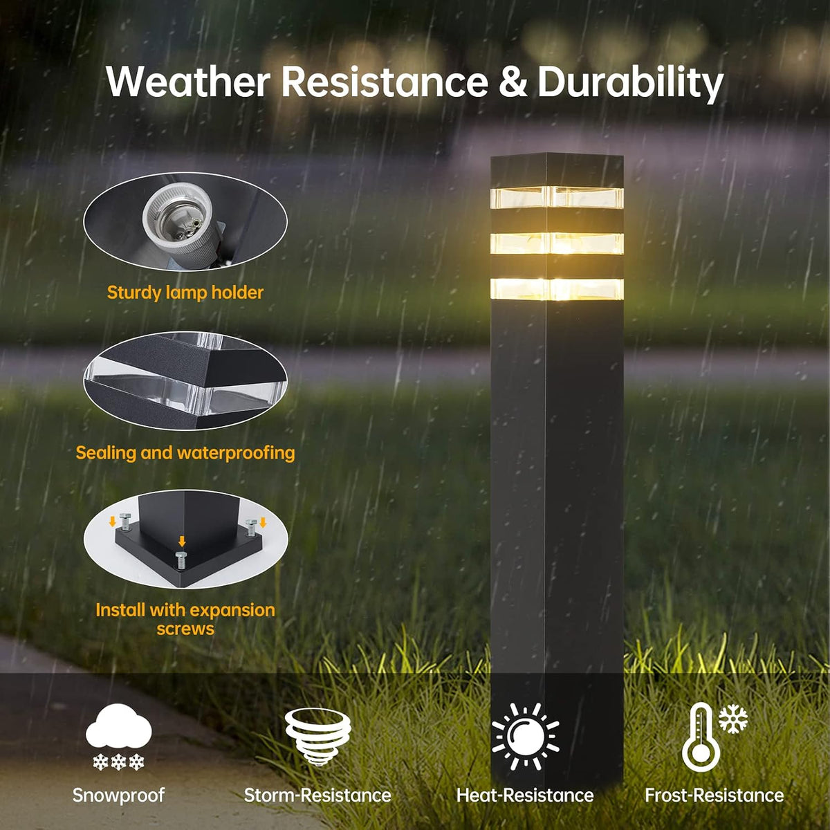 23.6In Pathway Light Hardwired E26 Walkway Lantern Outdoor Black Path Light