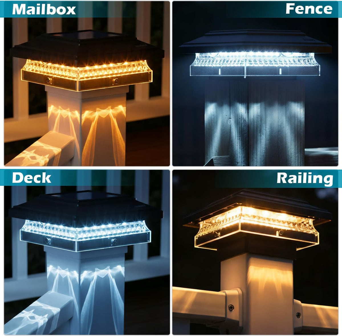 SIEDiNLAR Solar Post Cap Lights 4x4 & 5x5, 6 Pack 2 Modes 50 Lumens Black