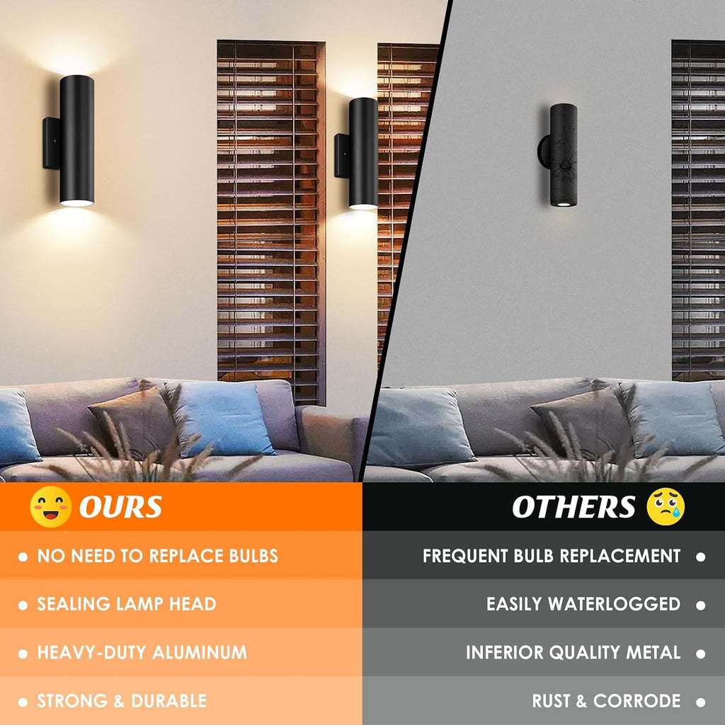 GoBright Outdoor Wall Lights, 12W Integrated LED Cylinder Up Down Lights