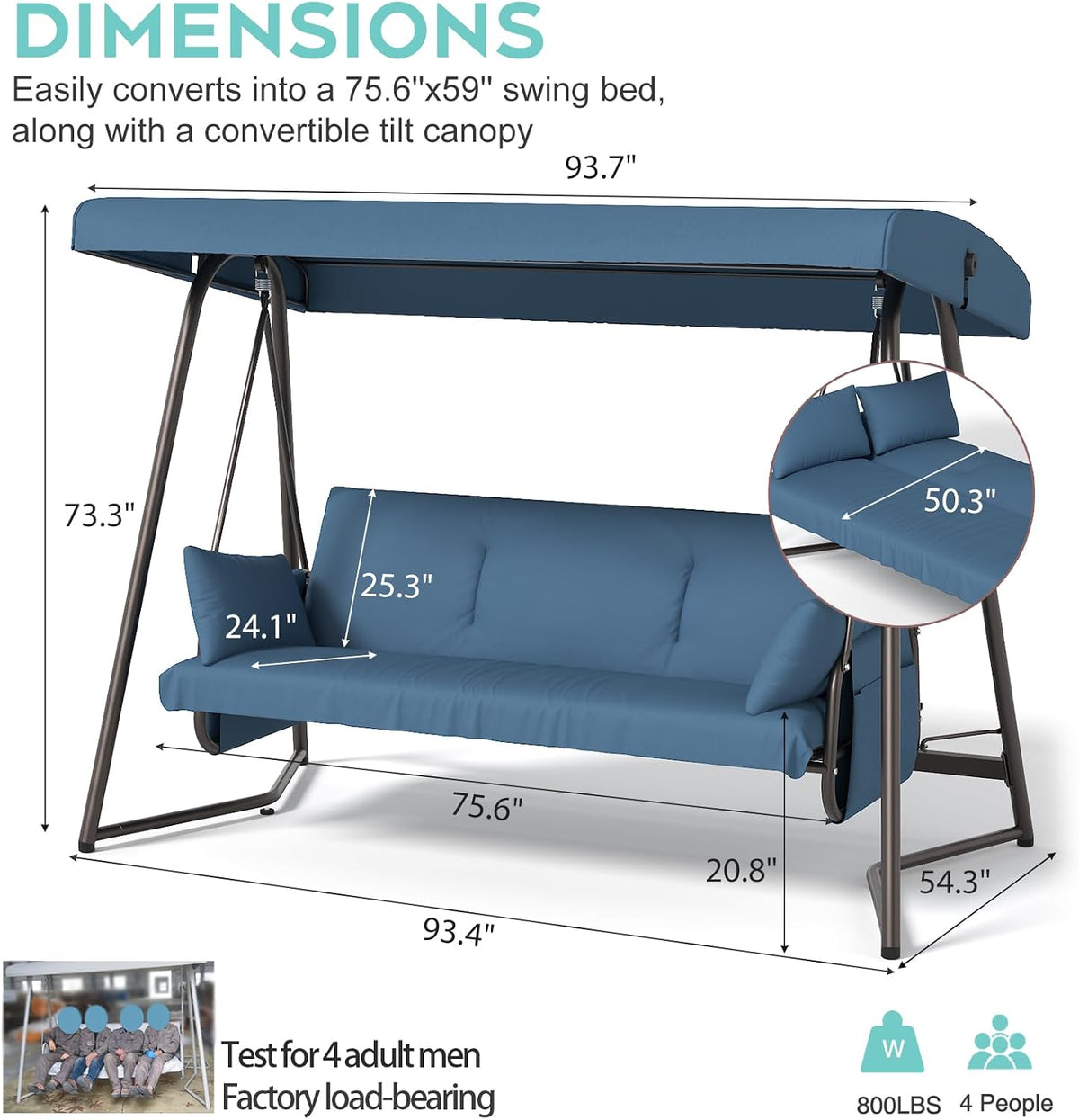 3-4 seat oversized outdoor porch swing with adjustable on a desk or shelf