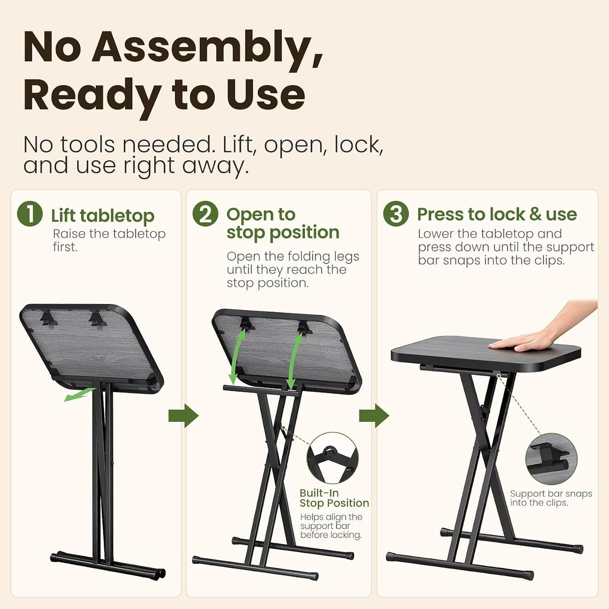 Kitstorack Folding TV Tray Tables Set of 2, No Assembly, Rounded Metal Rims