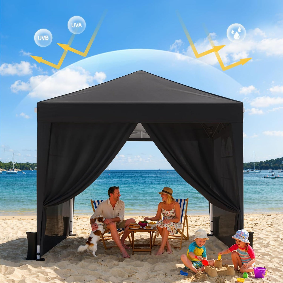 driftalia 10x10 pop up canopy tent with 4 showing dimensions