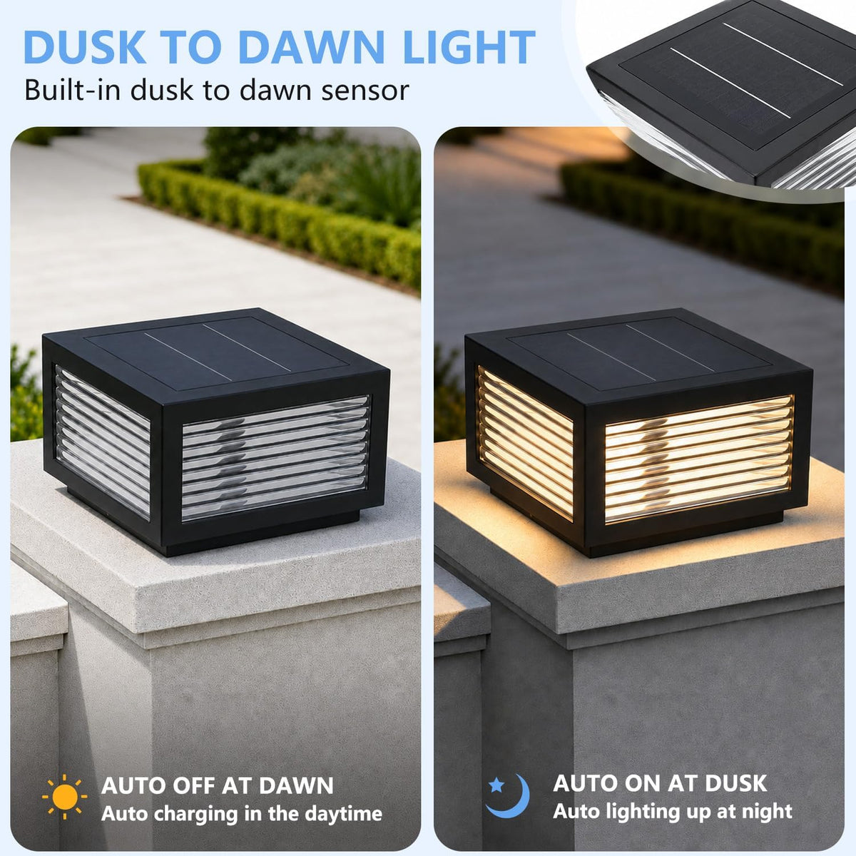 Solar Post Lights Outdoor, 9.8" Square Large Column Light with RC
