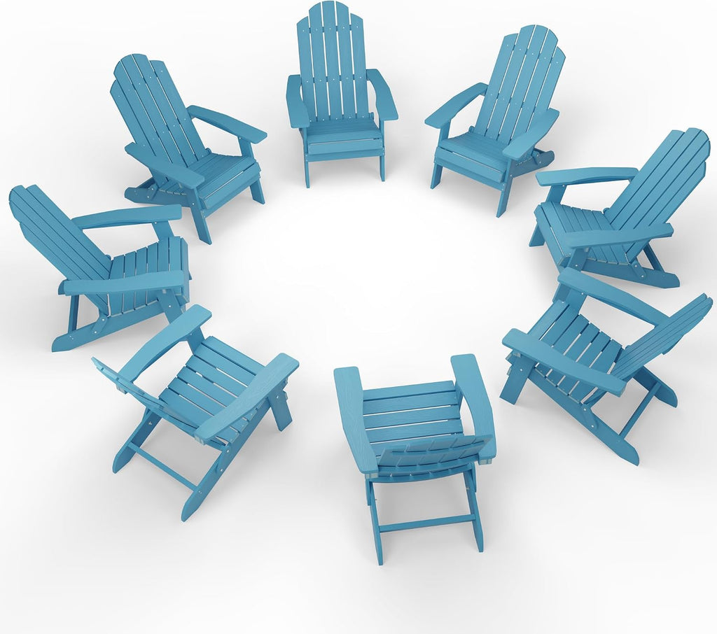 MXIMU Folding Adirondack Chairs Set of 8, Easy to Assemble Plastic Chair