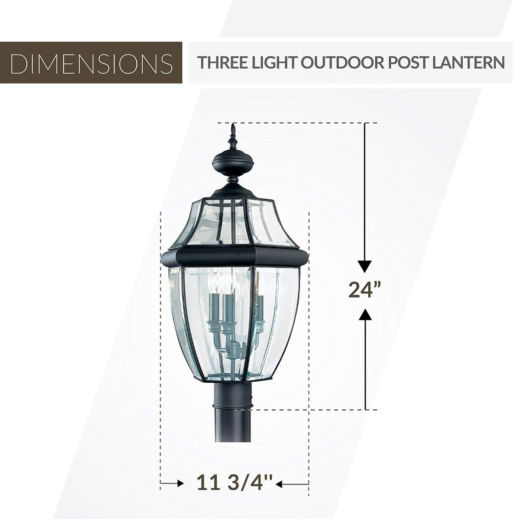 Sea Gull Lighting 8239-12 Lancaster Outdoor Post Lantern Outside Fixture, 24'' Height, Black