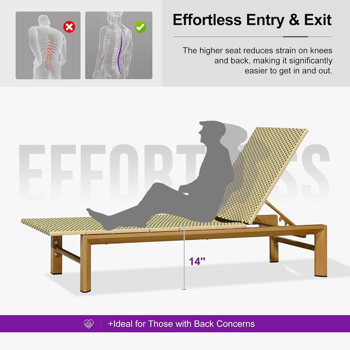 PURPLE LEAF Extra Wide Patio Lounge Chair Resort Wicker Set of 2, Green