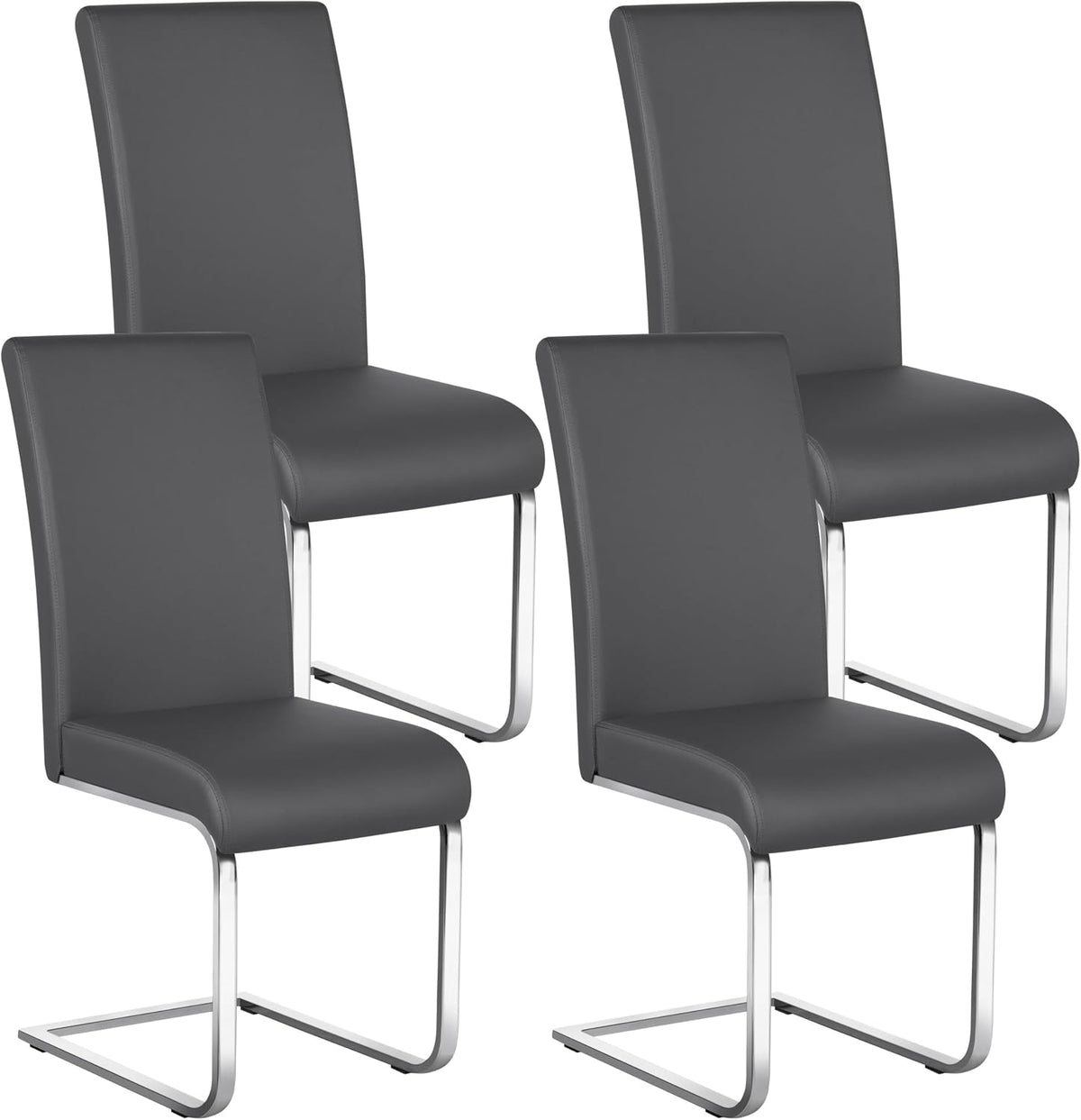 Yaheetech Dining Chairs Set of 4 High Back Modern Kitchen Chairs Light Gray