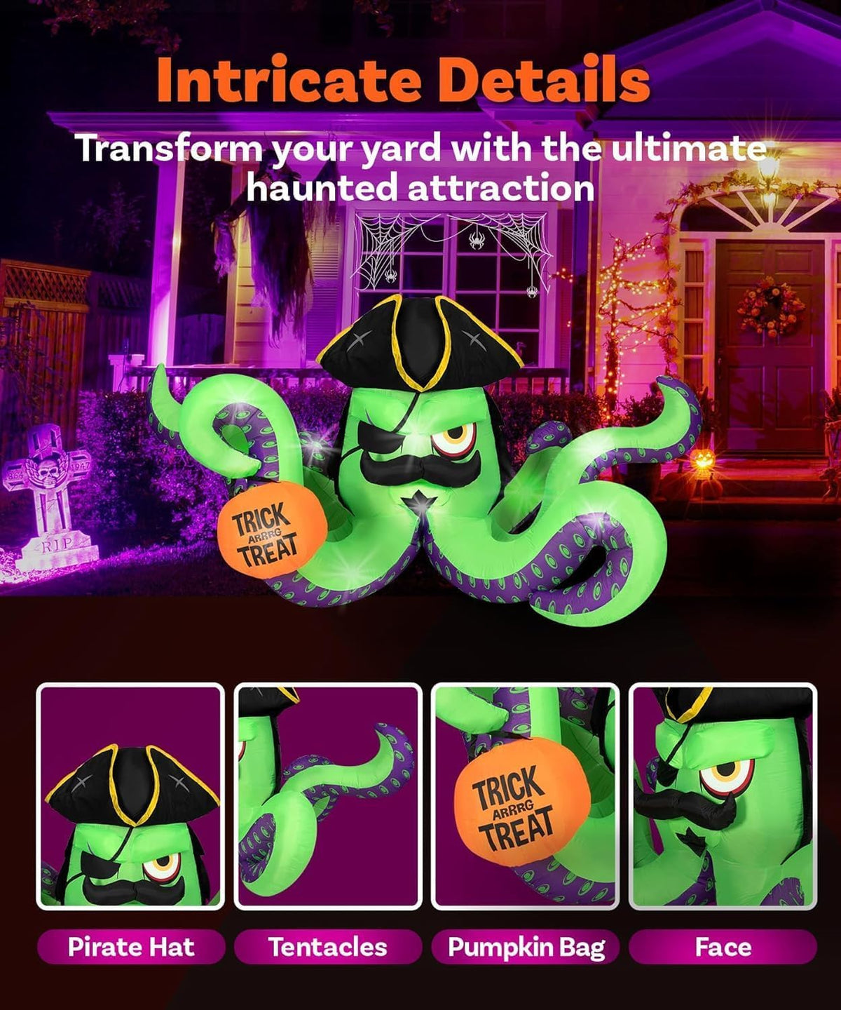 12FT Length Halloween Inflatable Pirate Octopus Outdoor Decoration