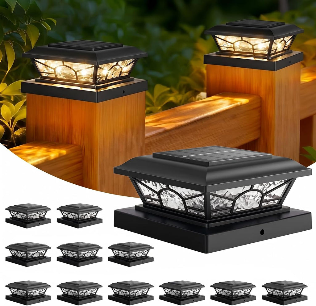 Brightever 4x4 Post Solar Lights, Solar Post Cap Lights Black 12-Pack