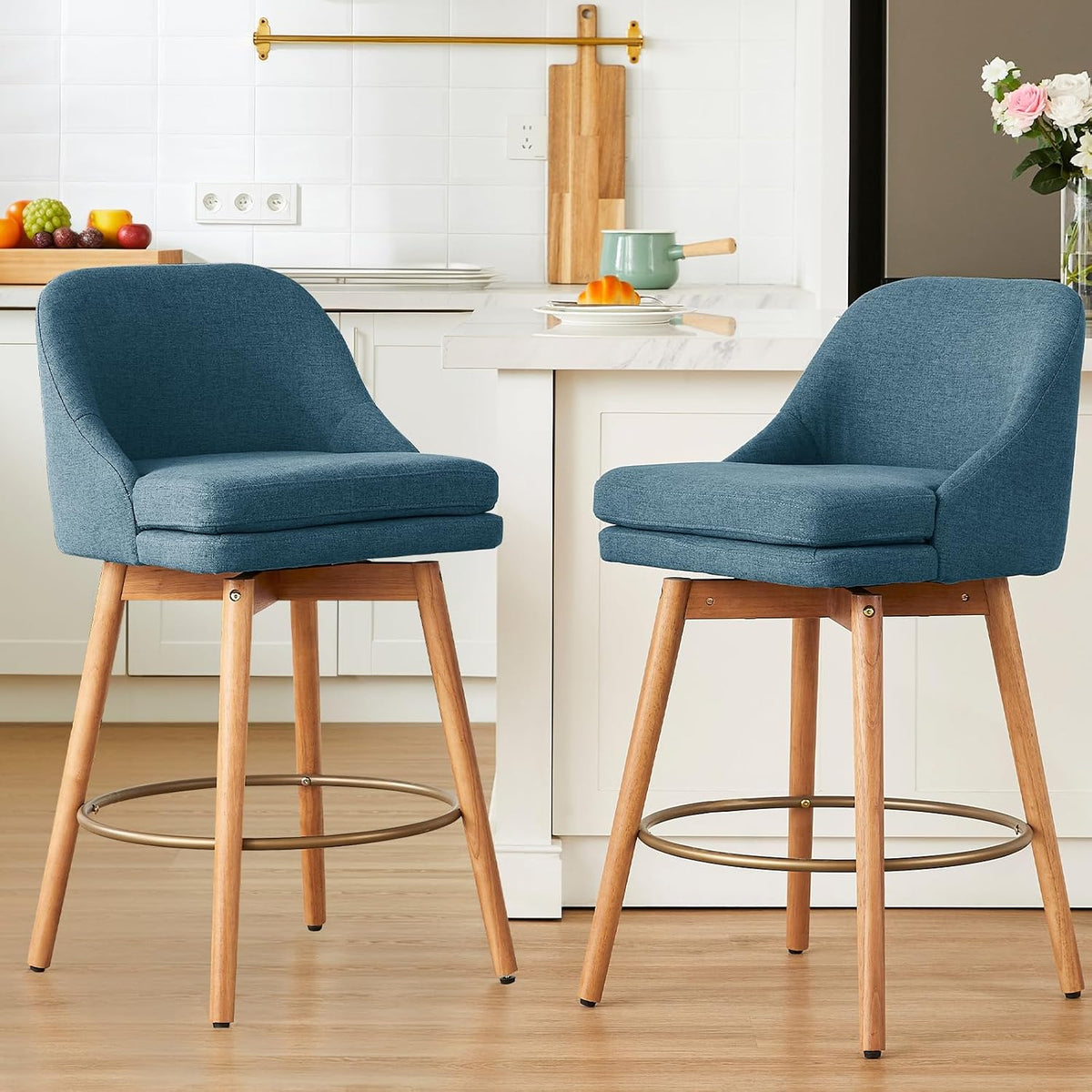 kinmars Swivel Counter Height Bar Stools Set of 2, Blue, 27"