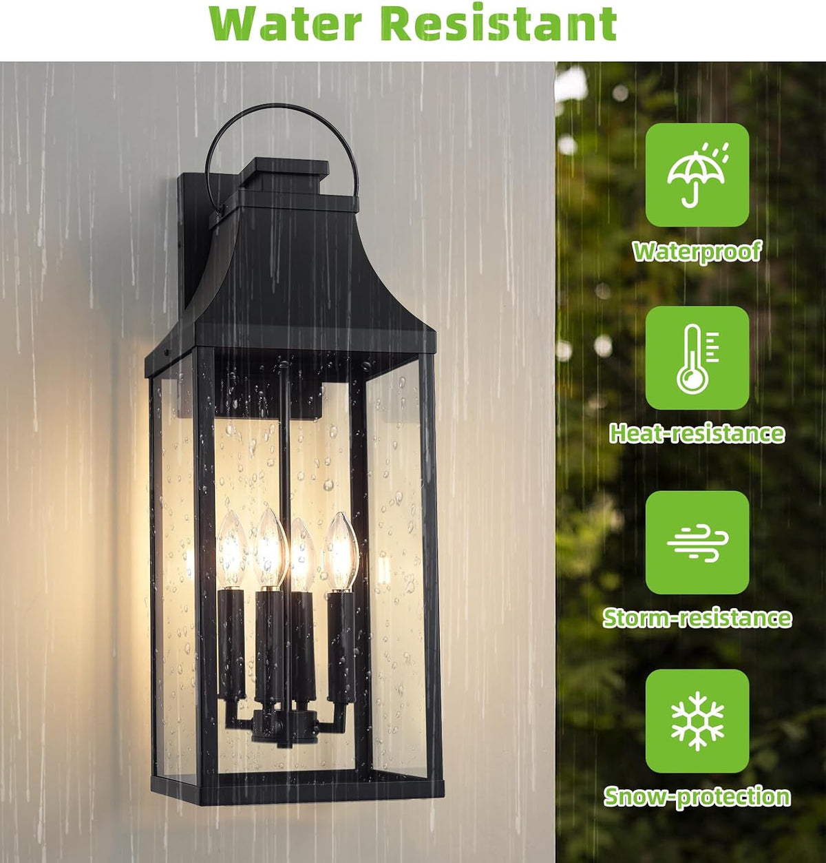 25'' Large Outdoor Wall Lights, Modern Black Exterior Sconce Light Fixture
