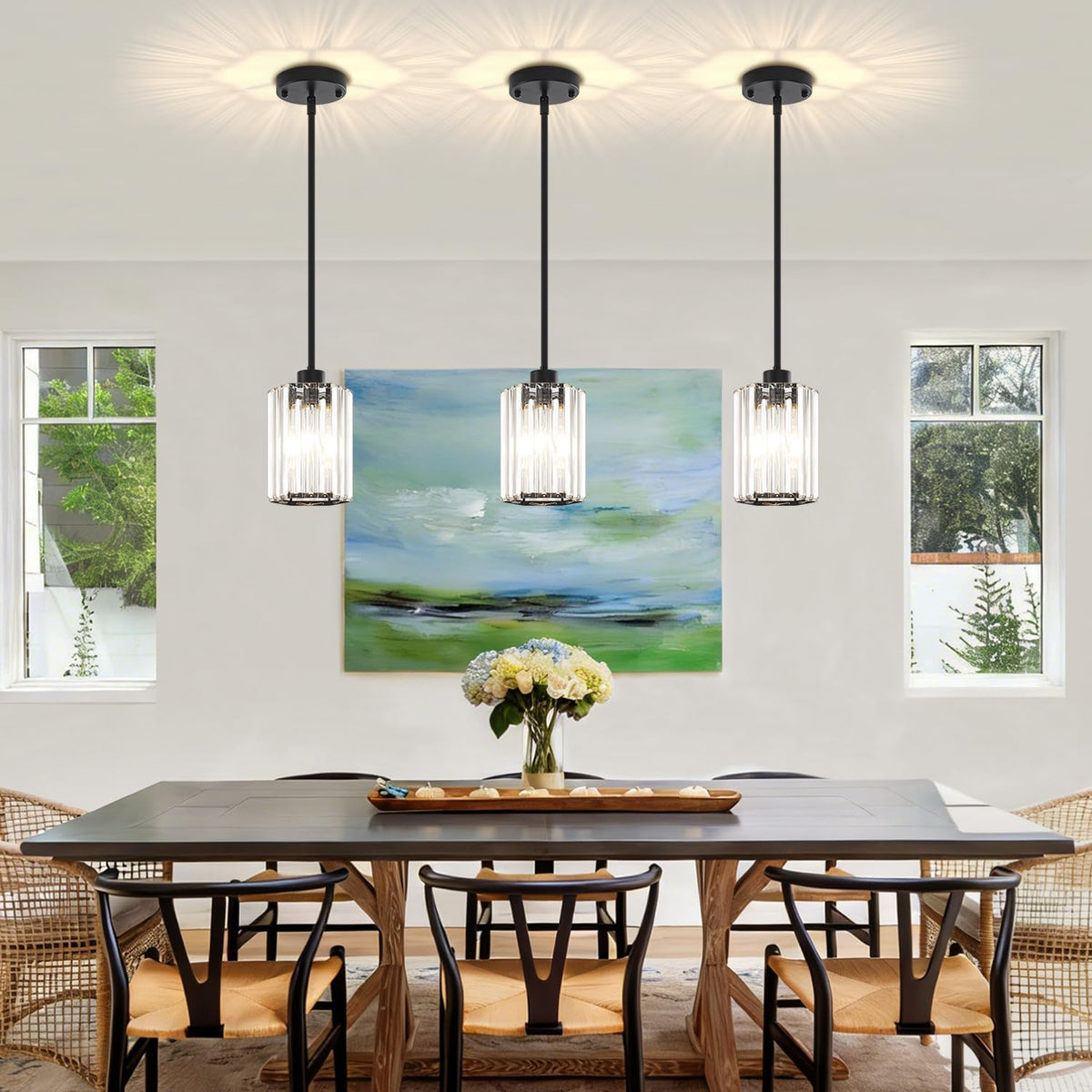 Black Pendant Lights Kitchen Island Modern Crystal Hanging Pendant Light