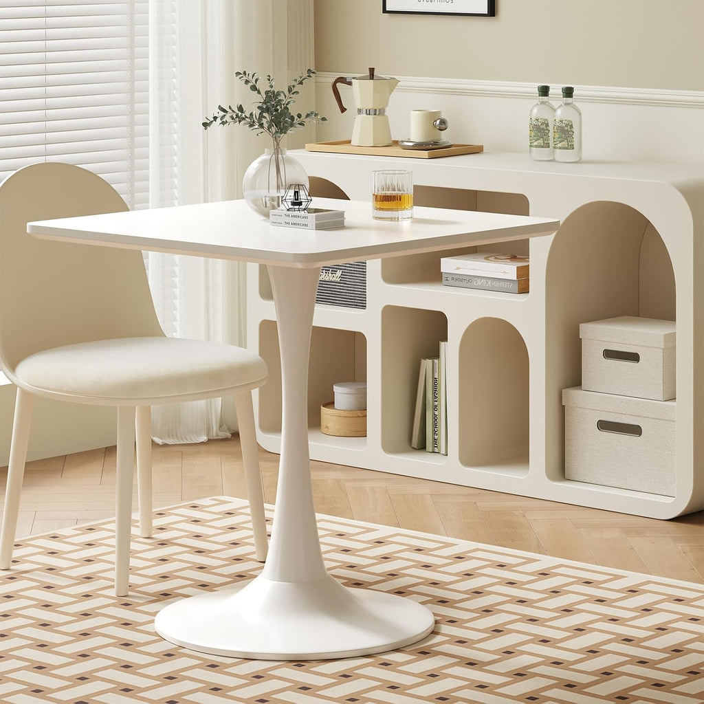 White Square Tulip Table for 2 Person, Modern 24 Inch Small Dining Table