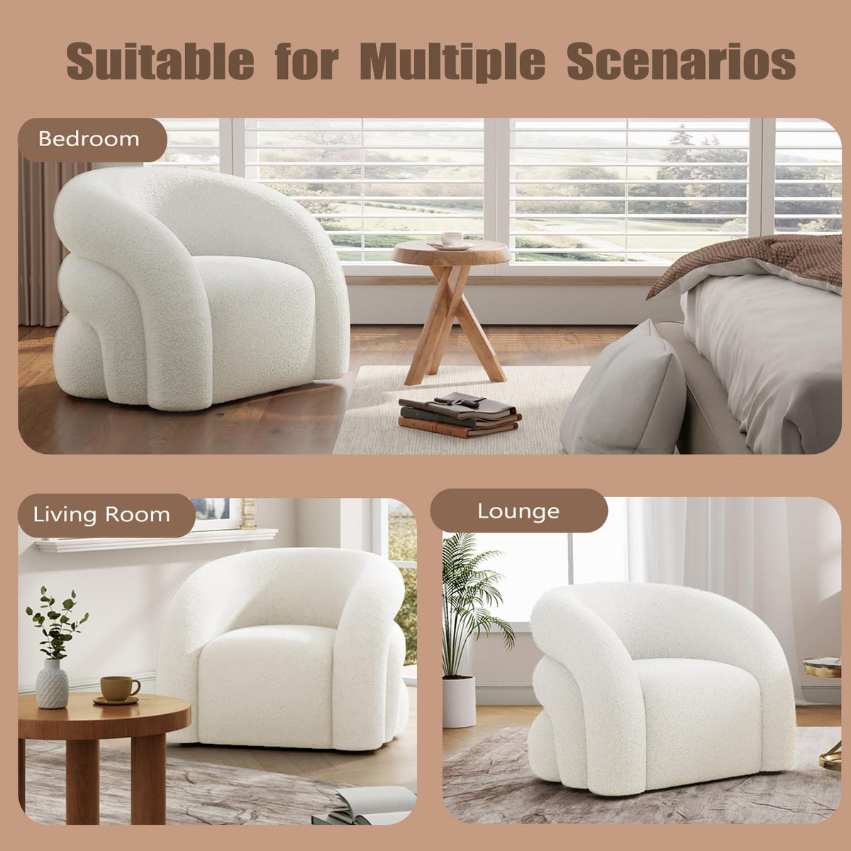 360° Swivel Accent Chair, Teddy Sherpa Barrel Chairs,No Assembly Required