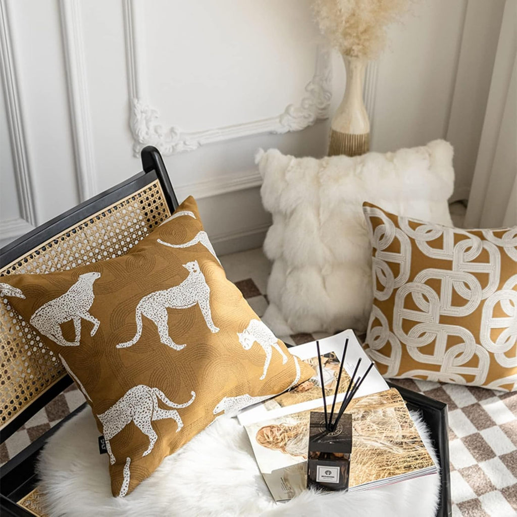 Croker Horse 22x22'' Inches Throw Pillow Cushion Cover - Orange Pig Nose Horseshoe Pattern Chenille Jacquard Embroidery Luxury Modern Style Couch Sofa Pillow for Living Room Bedroom