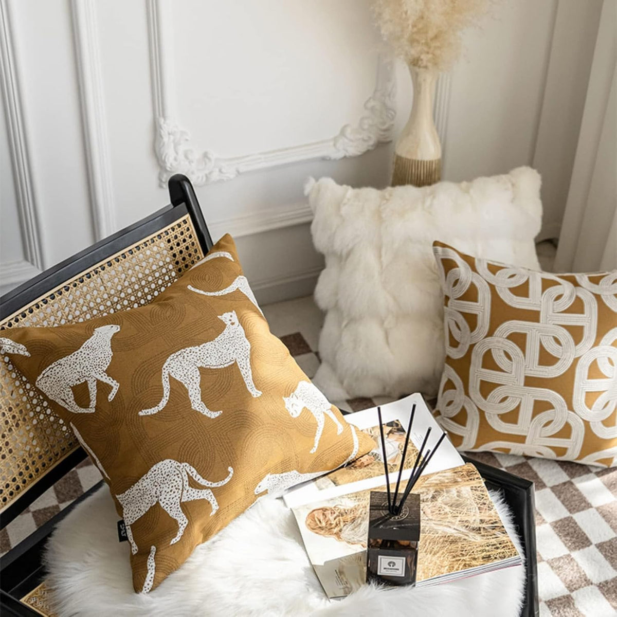 Croker Horse 22x22'' Inches Throw Pillow Cushion Cover - Orange Pig Nose Horseshoe Pattern Chenille Jacquard Embroidery Luxury Modern Style Couch Sofa Pillow for Living Room Bedroom