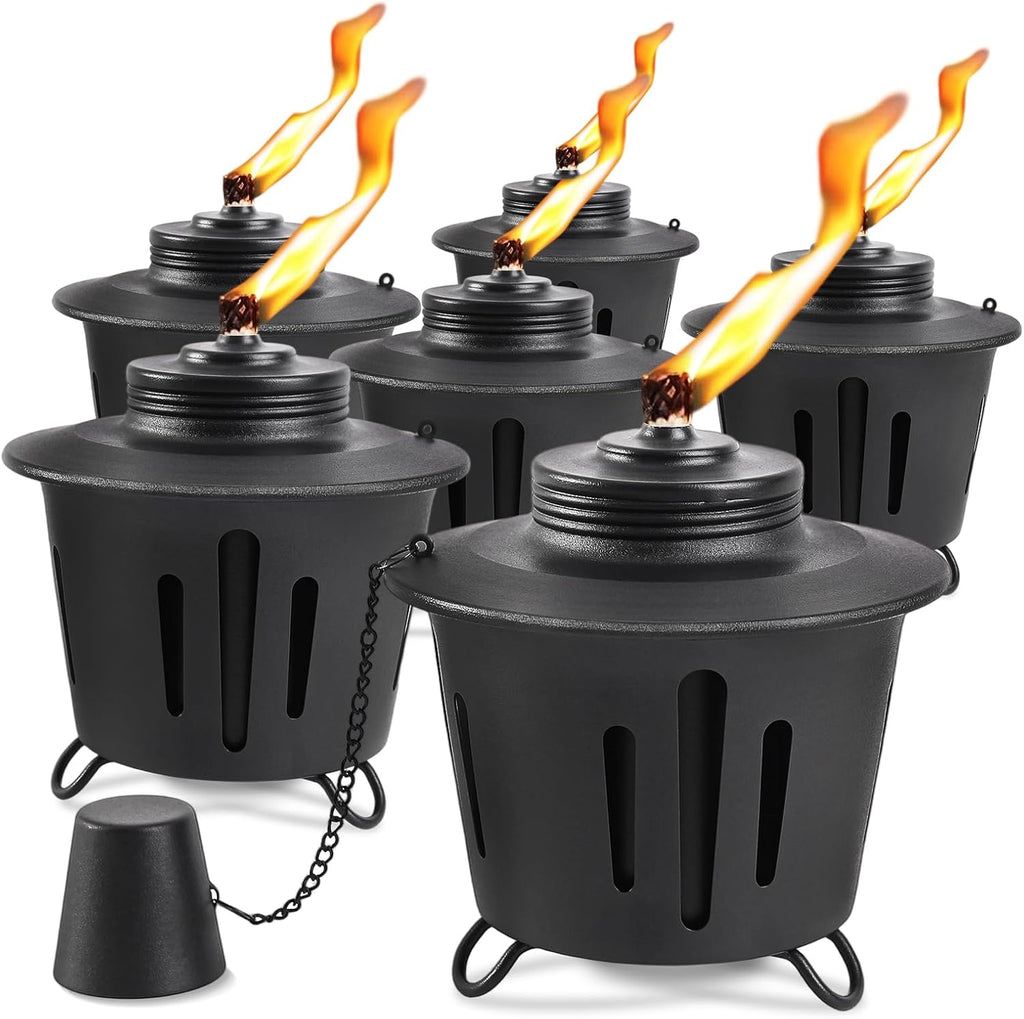 6 Pack Citronella Table Top Torches, 15oz Mini Fire Pit Tabletop Torch for Outside, Metal Tabletop Flame Torch Includes Long Lasting Wick and Snuffer for Yard, Patio, Deck, Garden, Party