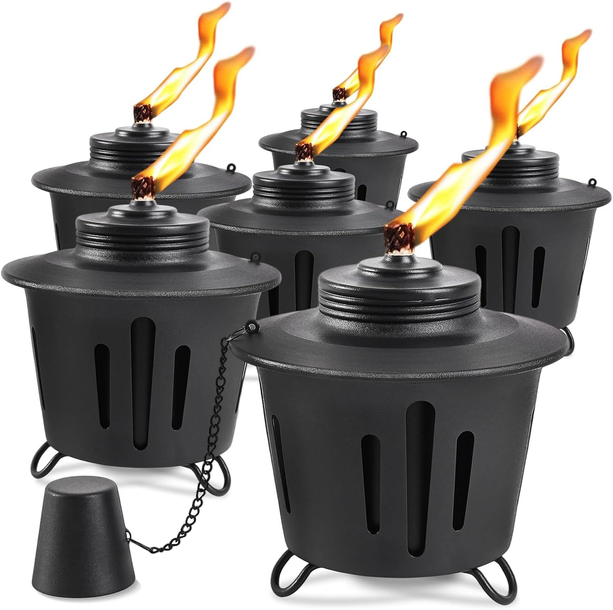 6 Pack Citronella Table Top Torches, 15oz Mini Fire Pit Tabletop Torch for Outside, Metal Tabletop Flame Torch Includes Long Lasting Wick and Snuffer for Yard, Patio, Deck, Garden, Party