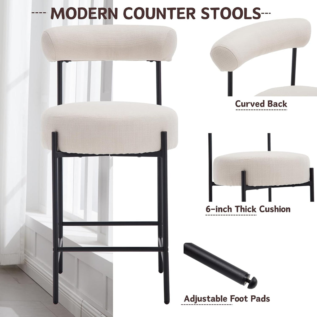 shunzhi beige linen counter height bar stools set, side view
