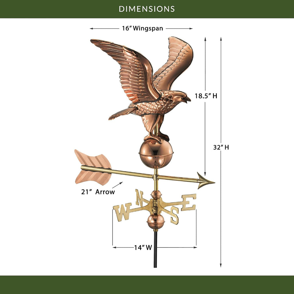 Good Directions 8815PR Eagle Cottage Weathervane, Polished Copper with Roof Mount, Medium