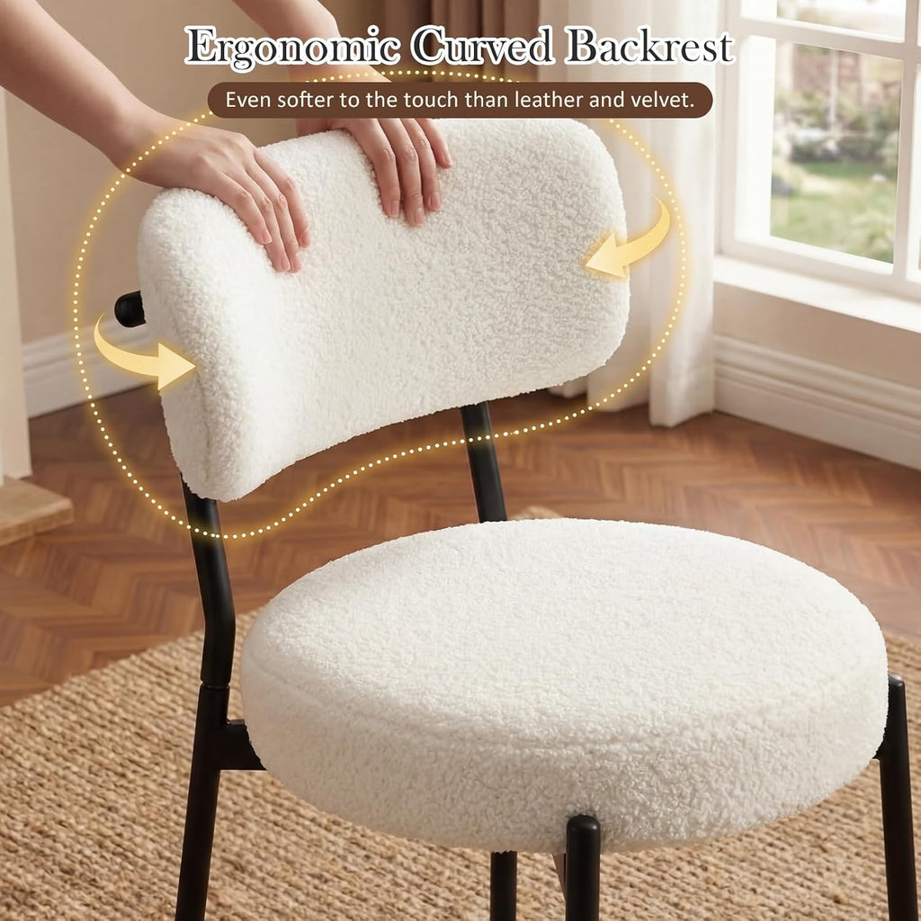 Bar Stools Set of 2, 26" White Boucle Fabric Kitchen Island Chairs