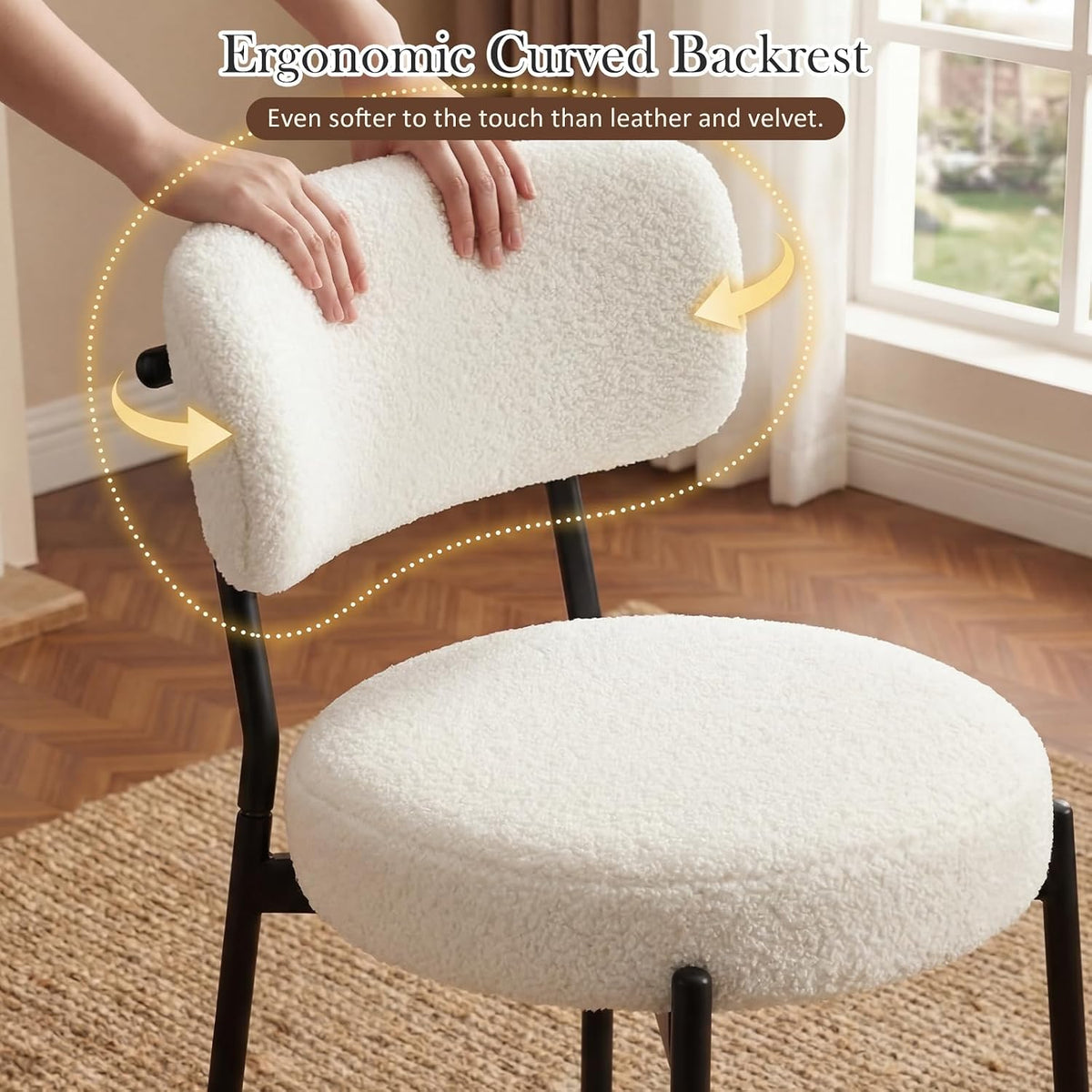 Bar Stools Set of 2, 26" White Boucle Fabric Kitchen Island Chairs