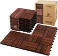 Acacia Wood Interlocking Deck Tiles Outdoor Flooring for Patio, Balcony
