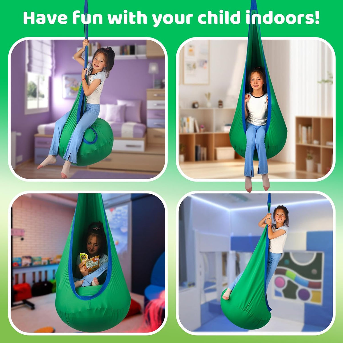 Sensory Pod Swing Hanging Seat Hammock Chair (Green)