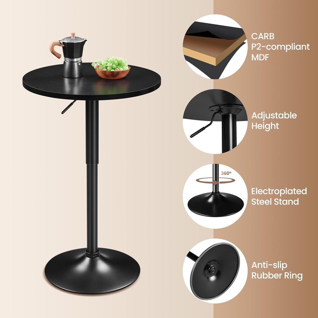 Yaheetech Round Bar Table, Adjustable 27.5-36" Height, Full Black