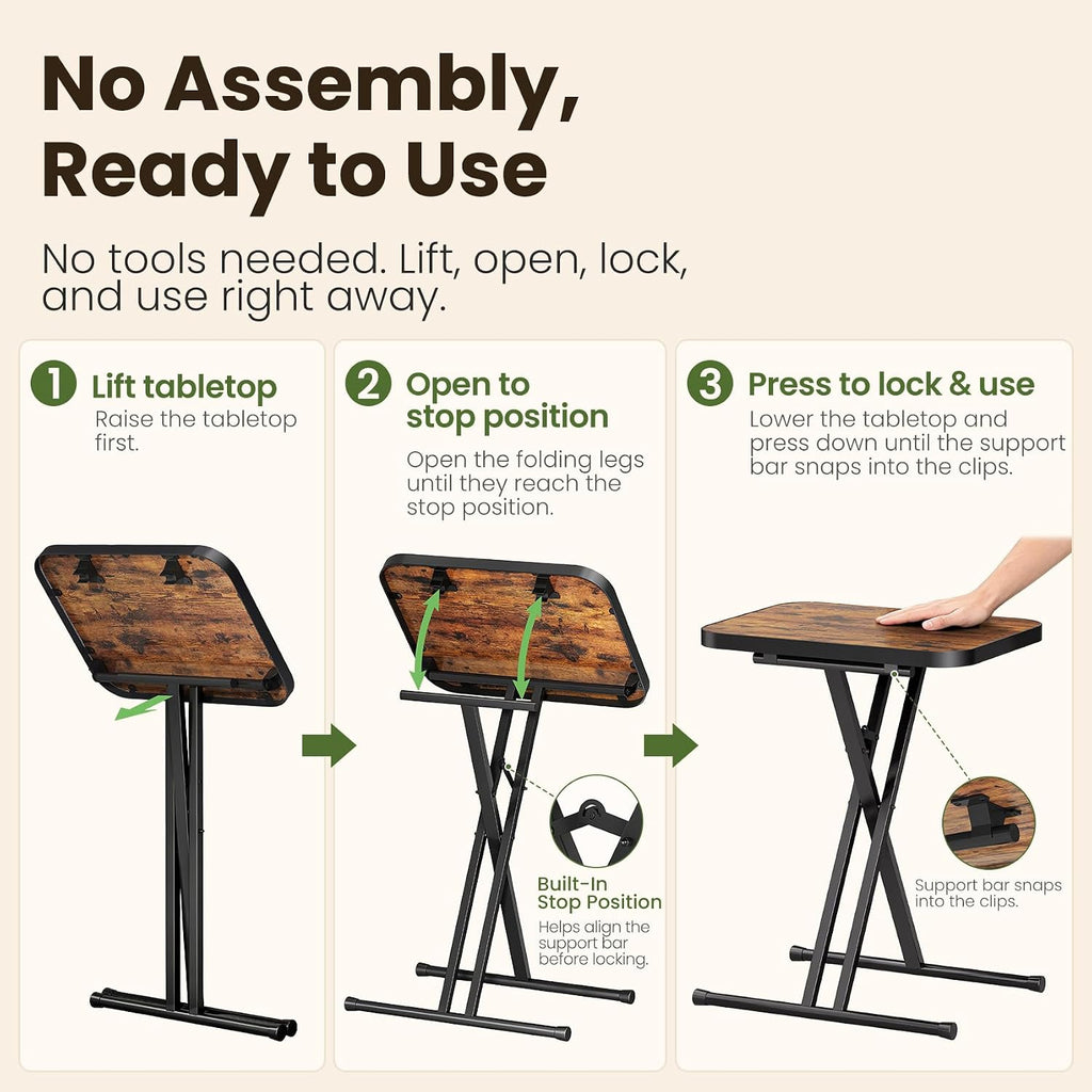 Kitstorack Folding TV Tray Tables Set of 2, No Assembly, Rounded Metal Rims