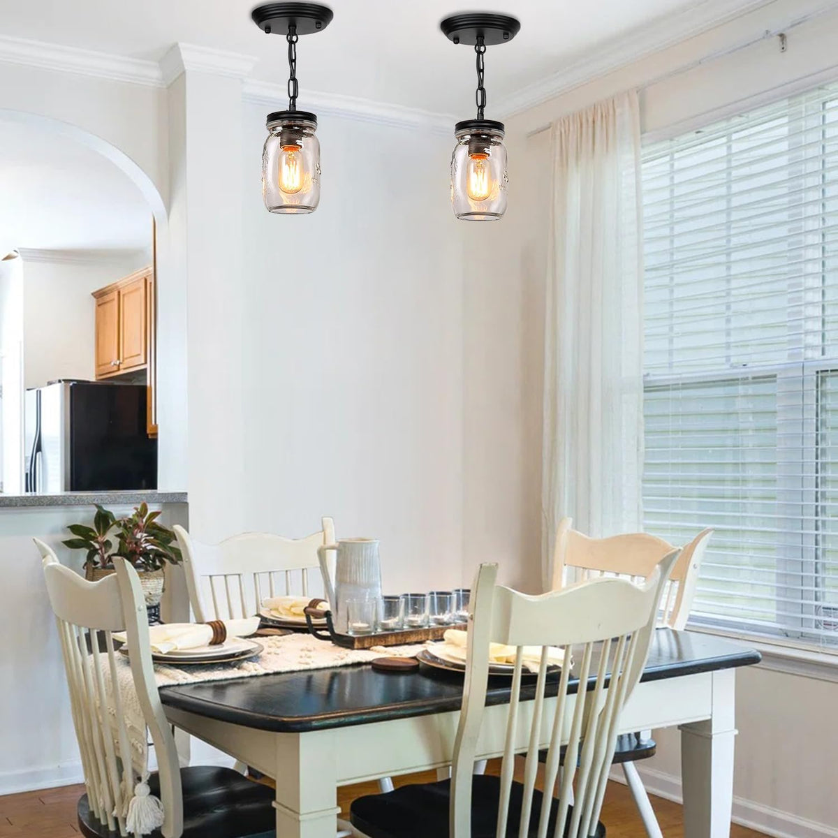 glass mason jar light fixtures kitchen island lighting, front angle view
