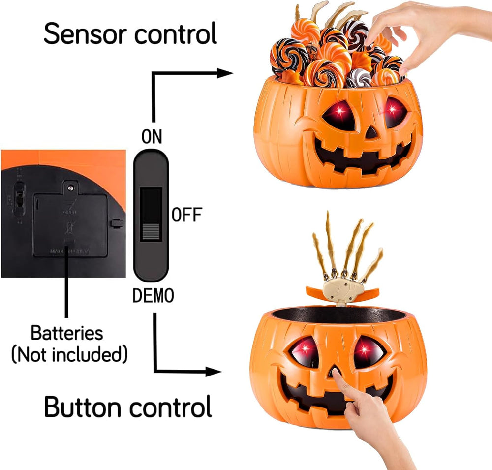 Anlass Halloween Candy Bowl Animated Pumpkin Candy Holder with Moving Skeleto...
