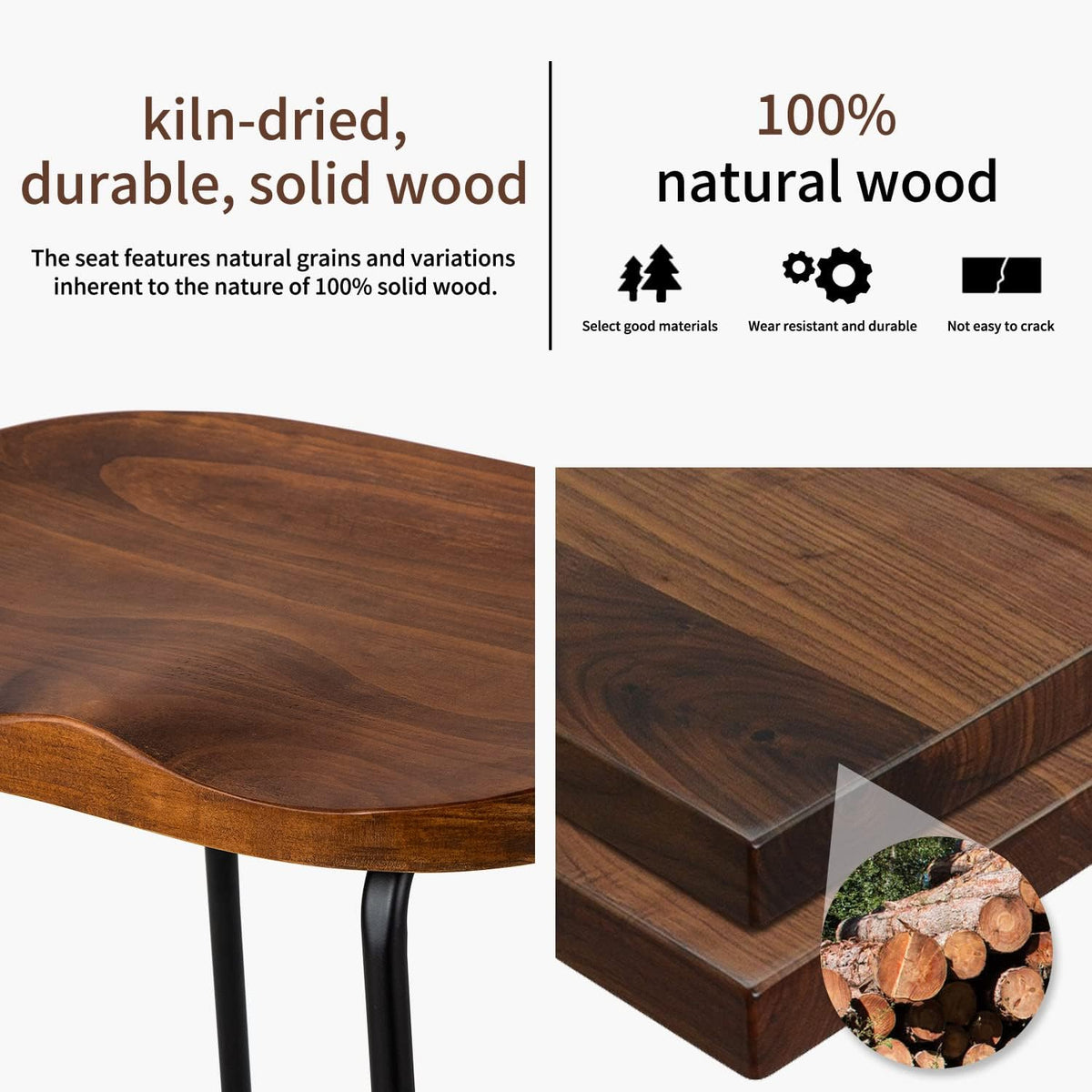 HeuGah Wood Bar Stools Set of 3, 30" Backless Saddle Seat Barstools