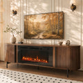Luxury Fluted TV Stand with Fireplace, 70 inch, Brown
