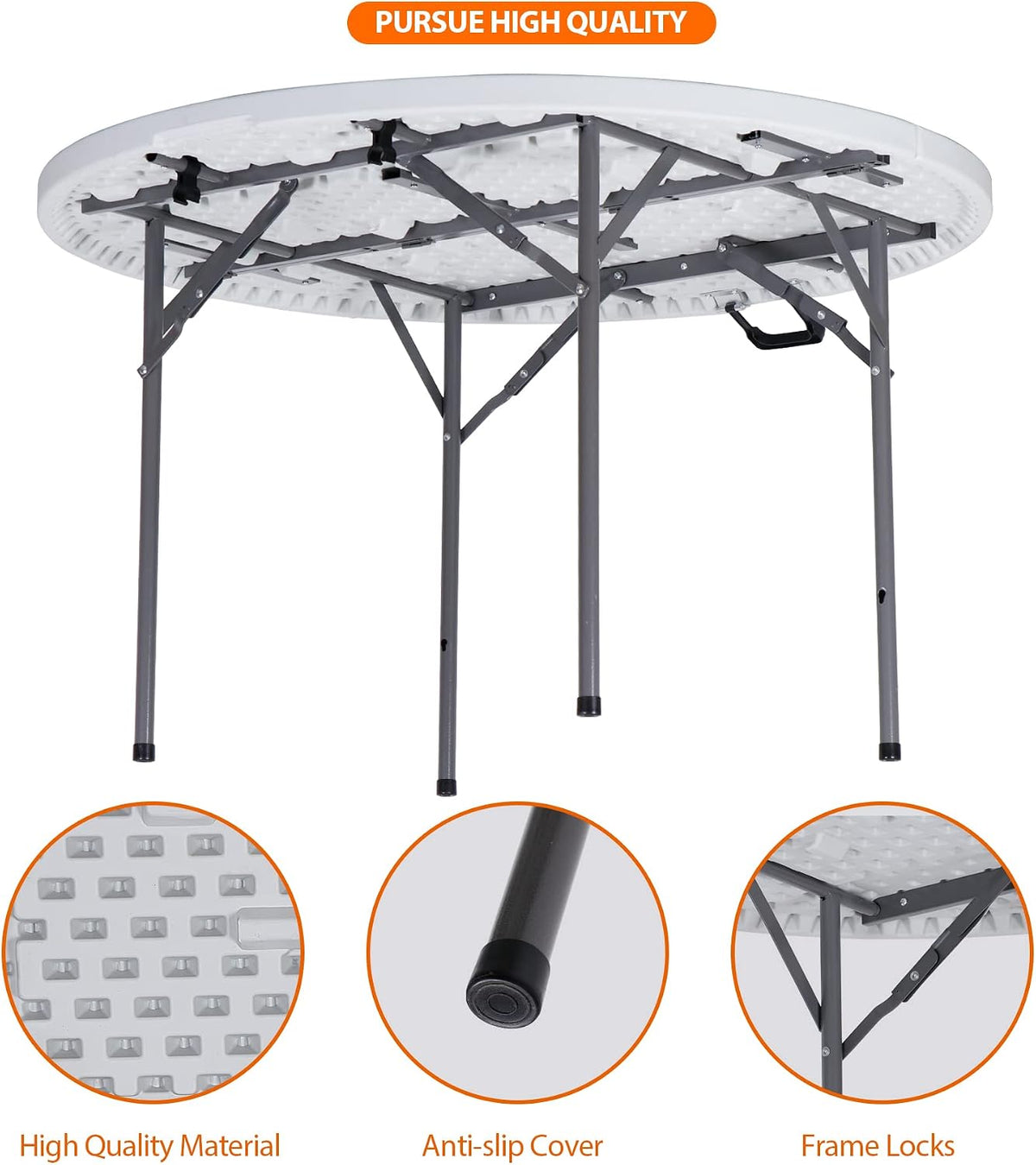 ZenStyle Folding Table, Indoor Outdoor Portable Plastic Dining Card Table Utility Table for Camping Dining Event Party, White (Round, 48"x48")