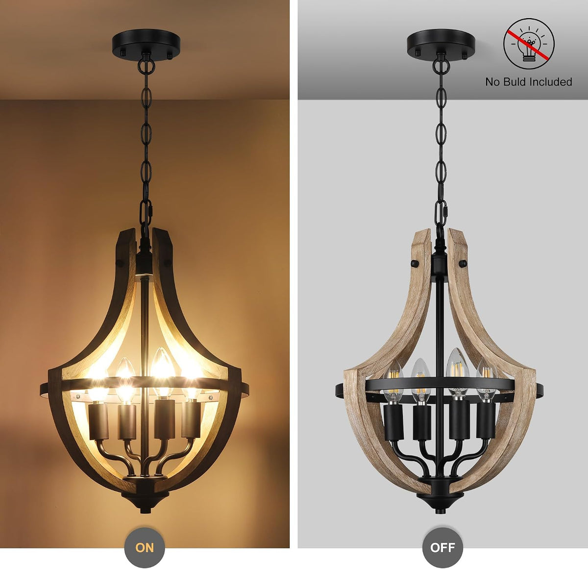 4-light farmhouse dining room light fixture, adjustable height showing dimensions